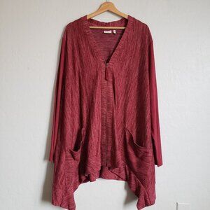 LOGO Lori Goldstein Zip Front Tunic Cardigan Faux Suede Sleeves Burgundy Size 3X
